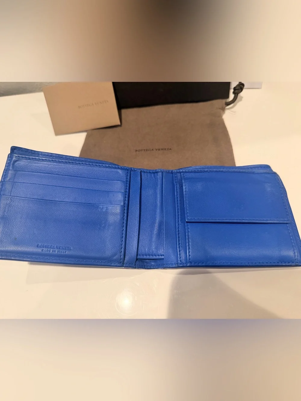 Bottega Veneta Blue Intrecciato Woven Leather Bifold Wallet - Full Inclusion